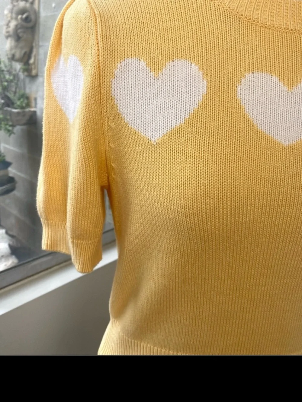 Reformation NWOT Crop Daisy Heart Princess Sleeve Sweater Top Yellow White, XS